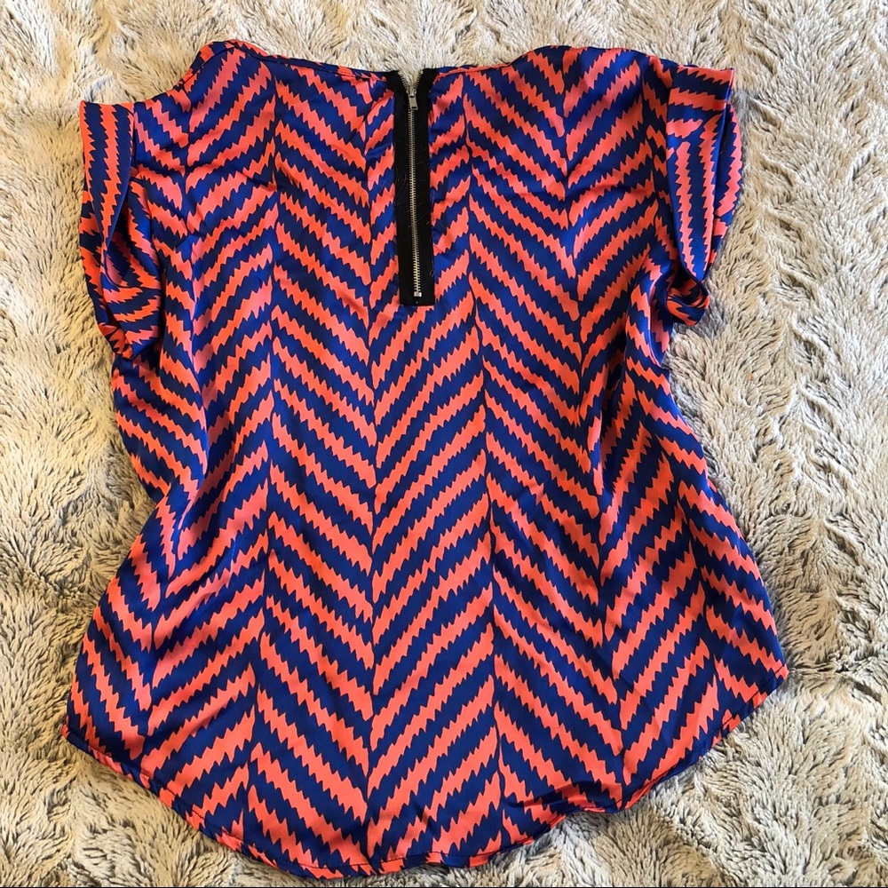 Orange and Navy Blue Striped Blouse